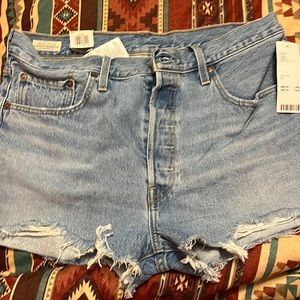 501 Levi’s premium high-rise distressed cut off shorts button fly no stretch NWT